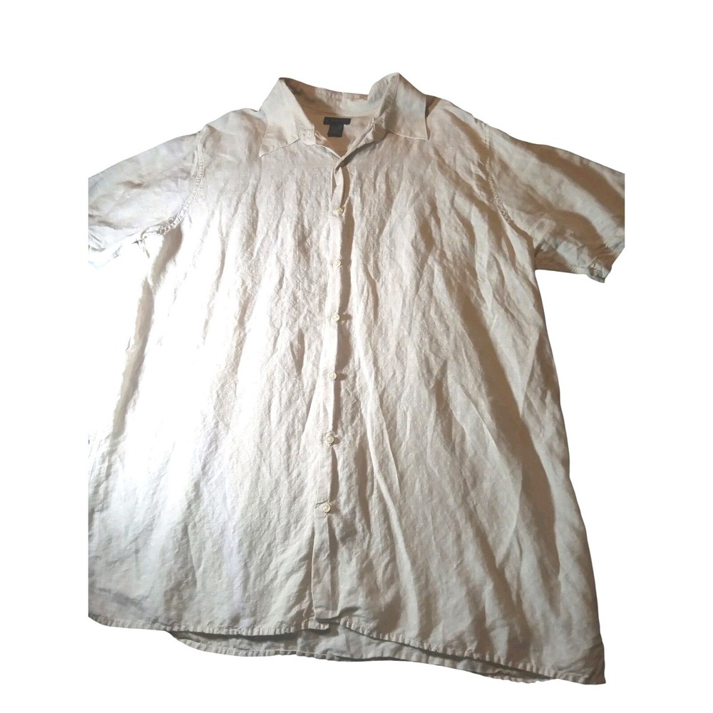 J Ferrarโ Mens Tan Beige Short Sleeve Button Front Shirt Linen Blend 2XLT